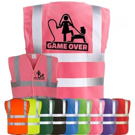 Corporate Togs GAME OVER Funny Hi Vis Vest, Stag Do Party Wedding Groom Printed Vest, Reflective Trim, Fully EN471 Health & Safety Compliant Gear, Small-XXXL | Safety Vests