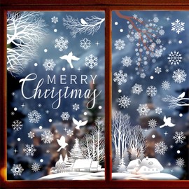 Topeedy 4 Sheets Christmas Window Cling Stickers,Reusable Double-Side Window Stickers White Window Decal for Christmas Party Decoration-