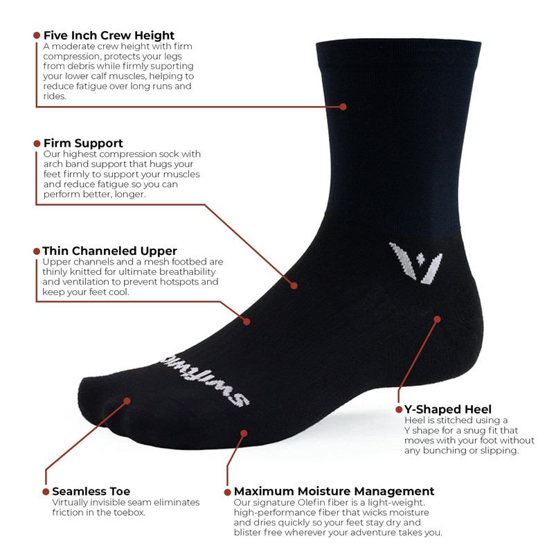 Swiftwick - ASPIRE FIVE Cycling Socks, Maximum Breathability, Crew (White,