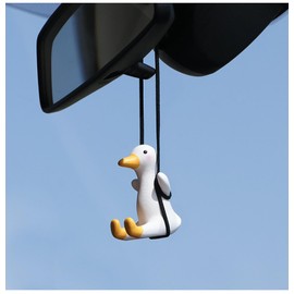 Cool Swinging Duck Car Hanging Ornament, Cute Car Decor Interior Rear View Mirrior Hanging Accessories Rearview Mirror Pendant Christmas Decorations Things Funny Halloween Xmas Gifts for Dad Mom Boy