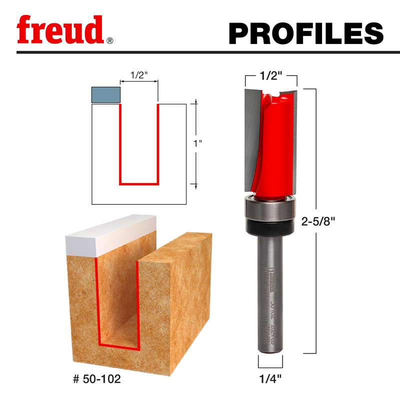 Freud 50-102: 1/2" (Dia.) Top Bearing Flush Trim Bit