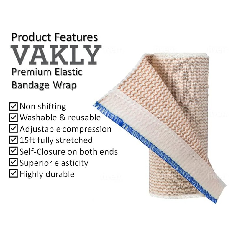 Vakly Elastic Bandage Wrap Rolls with Self-Closure [Pack of 10]