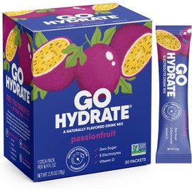 GoHydrate Paquetes de electrolitos en polvo bajos en sodio sin azúcar - Mezcla de bebida diaria de hidratación instantánea - Paquetes individuales con sabor a agua sin azúcar con vitamina D - (Passi