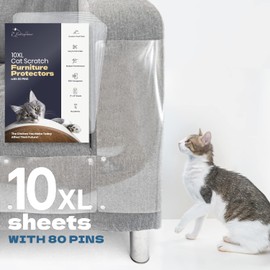 KatSupreme Cat Scratch Furniture Protector - Couch and Sofa Guards - 10 XL Sheets With 80 Pins
