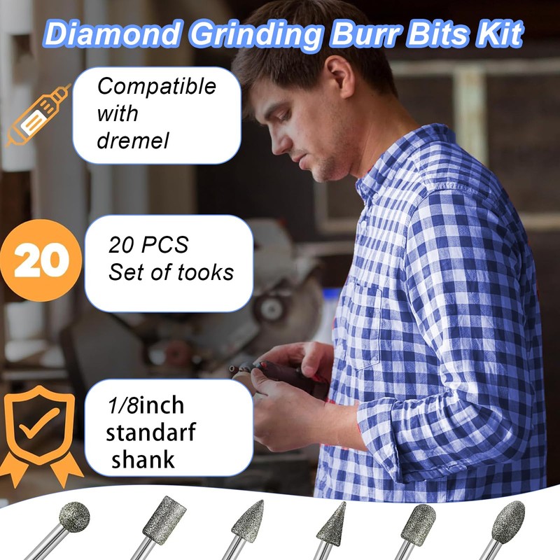 20Pcs 120-Grit diamond bit, tool accessories for dremel - 1/8"
