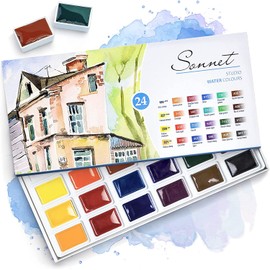 Sonnet Watercolour Paint Set, Box of 24 Vivid Studio Watercolour Paints, High-Quality Artist Watercolours by Nevskaya Palitra