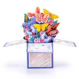 AimtoHome 3D Pop Up Butterfly Card, Floral Greeting Card with Envelope, 8.26 x 10.23 inches, Purple