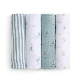 aden + anais 100% Organic Cotton Muslin Swaddle, Breathable Baby Blanket, Ideal for Boys, Girls, Newborns, Babies & Infants, Receiving Blanket, Soft and Lightweight Wrap, 4 Pack, Sailing Seas
