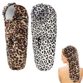 2 Pcs Large Shower Cap for Braids, Extra Long Shower Cap for Women Long Hair & Locs, Waterproof Hair Bonnets for Dreadlocks Drawstring Bath Caps for Women & Men (Leopard, Cow Print)