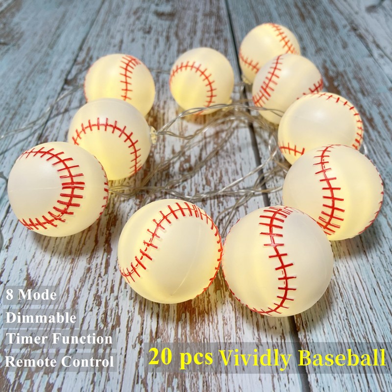 9.8ft Baseball Theme String Lights with Remote,Timer Dimmable Function,USB Powered