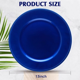 Gerrii 12 Pcs Metallic Bead Charger Plates 13 Inch Plastic Round Charger Plates Bulk Wedding Beaded Chargers for Dinner Plates, Table Party Event Decoration (Navy Blue)