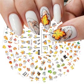 Thanksgiving Nail Art Stickers, 24 Sheets Holographic Fall Holiday Nail Water Transfer Decals Designs, Autumn Maple Leaf Pumpkin Nail Art Sticker Supplies for Women Girls Manicure Charms Decorations