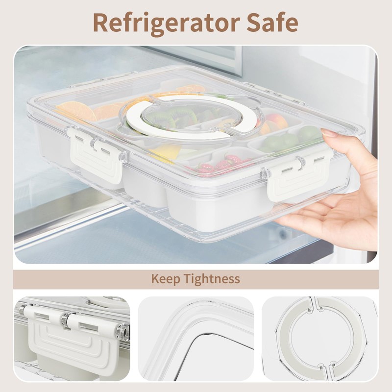 Snackle Box Container,Divided Serving Tray with Lid and Handle,7 Portable