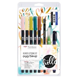 Tombow Blended Lettering Set includes 5 ABT Brush Pens, 1 Mono Pencil, 1 Mono Eraser, 1 Fudenosuke, 1 Water Brush, Blending Palette and Guide - Cosy Times, BS-FH1