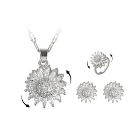Hanaoops Jewellery Set for Women Glitter Rhinestone Alloy Jewellery 3 Pieces Earrings Necklace Ring Set Daisy Costume Jewellery Set Valentine's Day Mother's Day Gifts, One size, Alloy, rhinestones and