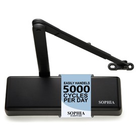 SOPHIA Commercial Door Closer Heavy Duty, Automatic Door Closer, ADA Compliant & UL Listed, Door Hydraulic Closer, Delayed Action, Adjustable Spring Size 1-6 for Heavy Traffic, Grade 1, Matte Black