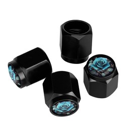 Buyidec Blue Rose Digital Tire Valve Stem Caps Aluminum Black Stem Tire Valve Caps Universal Stem Covers for Cars SUVs Trucks Bikes Motorcycles Bicycles (4 Pack)
