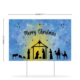 Merry Christmas Yard Signs Nativity Scene Yard Sign with Stake 12x18in Weatherproof Yard Signs for Garden Party Supplies Lawn Outdoor Decor