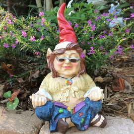 Nowaday Gnomes - The 60's Janice Chick Flower Child Hippie Zen Gnome Home & Garden Gnome Statue 10" H