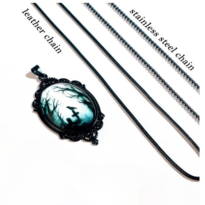 Lolieden Raven Cross Glass Pendant Necklace with 2 chains (Black)