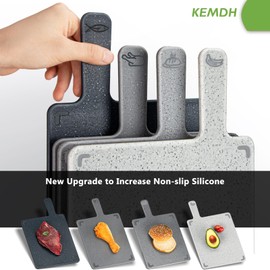 KEMDH Chopping Boards Set with Stand, Plastic Chopping Boards for Kitchens with Non-Slip Feet, BPA Free, Small Cutting Boards for Meat and Fish, Vegetables and More, Kitchen accessorie (Grey)