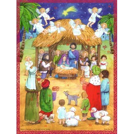 Large Advent Calendar 24 Doors 355 x 260 mm - Angels Nativity - with Glitter and Translucent Windows - RS783 - Traditional Antique German Design
