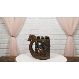 Viking Berserker Skull With Horned Helmet And Axes Dragon Longship Large Mug