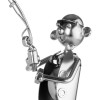 BRUBAKER Wine Bottle Holder 'Fisherman Catching Fish' - Metal Sculpture