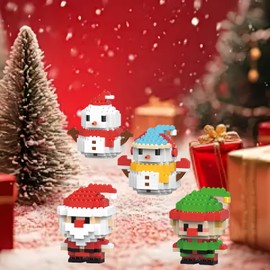 Christmas Building Blocks,DIY Christmas Blocks,Christmas Building Blocks Theme Decor,Mini Buildings Figures,Micro Blocks Stacking Toys,Holiday Present Christmas Stocking Stuffers,Gifts(Blue Snowman)