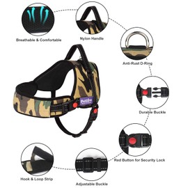 PETLOFT Dog Harness, Adjustable Soft Leash Padded No Pull Dog Harness for Small Medium Large Dogs, Camouflage