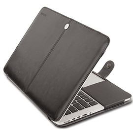 MOSISO Compatible with MacBook Pro 15 inch Retina (A1398, Version 2015/2014/2013/end 2012), Premium PU Leather Book Folio Protective Stand Cover Sleeve, Black