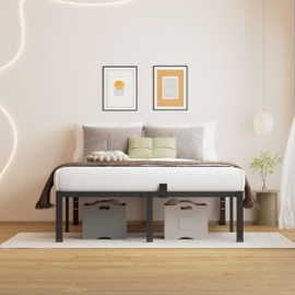 MAF 18 Inch Full Size Bed Frame No Box Spring Needed, Full Bed Frame Metal Heavy Duty Metal Platform Bed Frames Black Steel Slats Support Under-Bed Storage Space