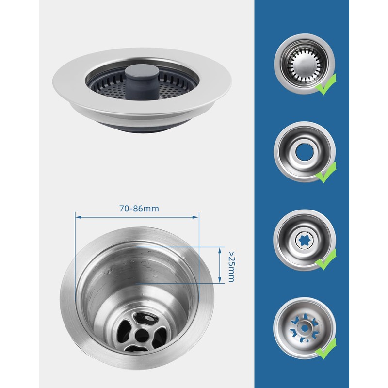 iFealClear Upgraded Kitchen Sink Strainer and Plug Set, 3-in-1 Drain