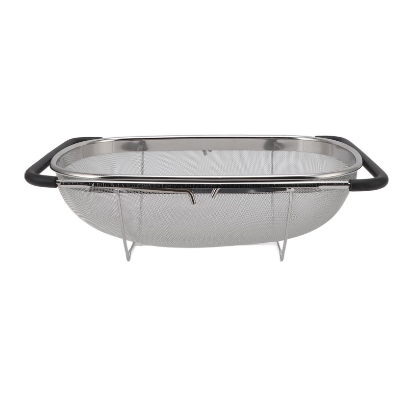 Over The Sink Colander Stainless Steel Telescopic Strainer Basket Rubber