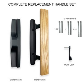 ALLYWASAI Patio Sliding Door Handle Set, Perfect Replacement Mortise Style Wood Handle Set Fits Door Thickness from 1-1/2" to 1-3/4", 3-15/16" Screw Hole Spacing, Non-Keyed, Black