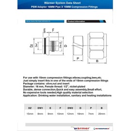 Wärmer System Adapter 16mm Pipe x 15mm Compression Fittings (5)