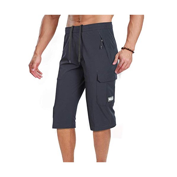Men's Outdoor Hiking Shorts Quick Dry Stretchy 3/4 Capri Pants Cargo Shorts Male Blue