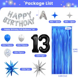 13th Birthday Party Decorations for Boys, Navy Blue Silver Black Happy 13 Birthday Decorations Set with Birthday Backdrop Banner 13 Number Balloons for Him 13 years old.