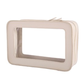 SSKHE Clear Makeup Bag Transparent Cosmetic Case Travel Waterproof Toiletry Organizer with Double Zippers Ideal for Travel Essentials (Beige)