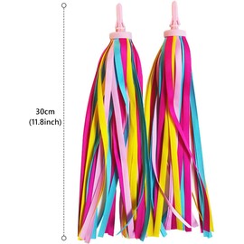 1 Pair Kid's Rainbow Bike Streamers For Girls Boys, 2 Pack Baby's Colorful Bicycle Grips Tassel Ribbons, Carrier Accessories Easy Attach To Scooter's/tricycle's/bike's Handlebars
