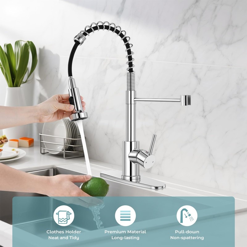 KHQF Kitchen Faucet with Pull Down Sprayer,Commercial Single Handle Stainless