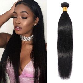 Elailite Human Hair Weave Bundles Real Hair Extensions Straight 1 Bundle 100g - #1B-Y Black - 16 Inch