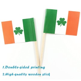 JBCD Ireland Shamrock Toothpick Flag Irish Mini Small Cupcake Topper Flags (100 pcs)