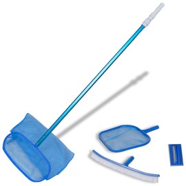 vidaXL Pool Cleaning Kit - Telescopic Aluminum Pole Extends 3.9' to 11.8' - Includes 2 Leaf Skimmers, Big Brush, Small Scrubber