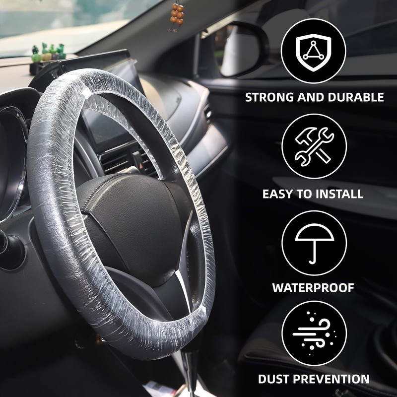 200pcs Disposable Steering Wheel Covers,Disposable Steering Wheel Protector with Elastic,