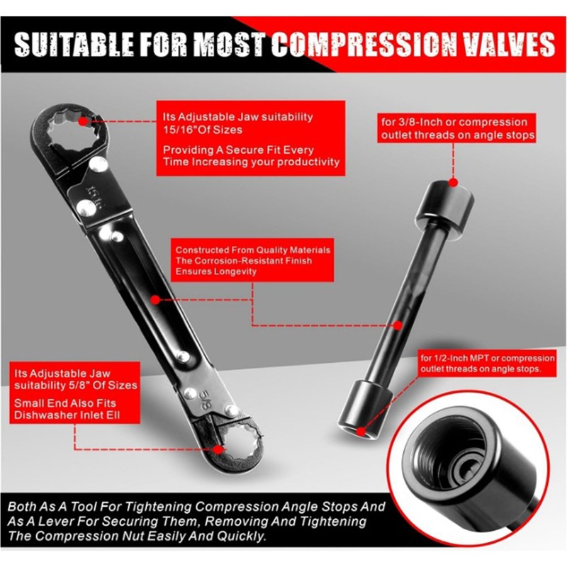 Angle Stop Wrench Nickel Plated Steel Nut Tightening Plumbing Wrench