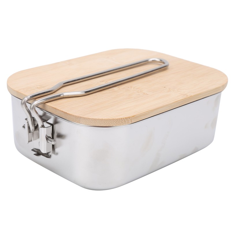 Stainless Steel Lunch Storage Box with Bamboo Lid Portable Camping