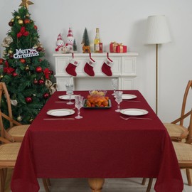 Yrendenge Red Linen Christmas Tablecloth, Water Resistant Tablecloth, Washable Wrinkle Resistant Tablecloth, Kitchen Party Outdoor Christmas Decoration Tablecloth, 51x63in (130x160cm)