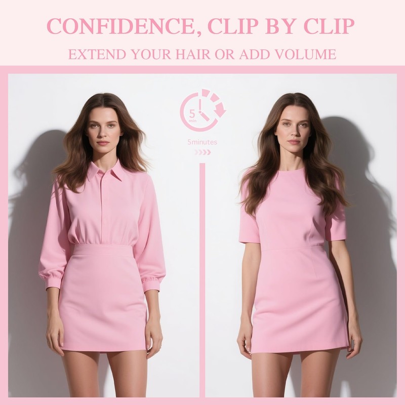 Pinkpearl Clip in Human Hair Extensions #3/8/22 Balayage Walnut Brown