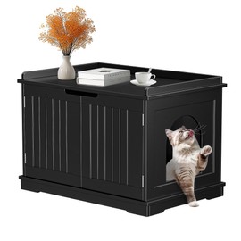 Epetlover Cat Litter Box Enclosure Extra Large Wooden Litter Box Furniture Hidden with Removable Divider, Indoor Cat House Nightstand, Black